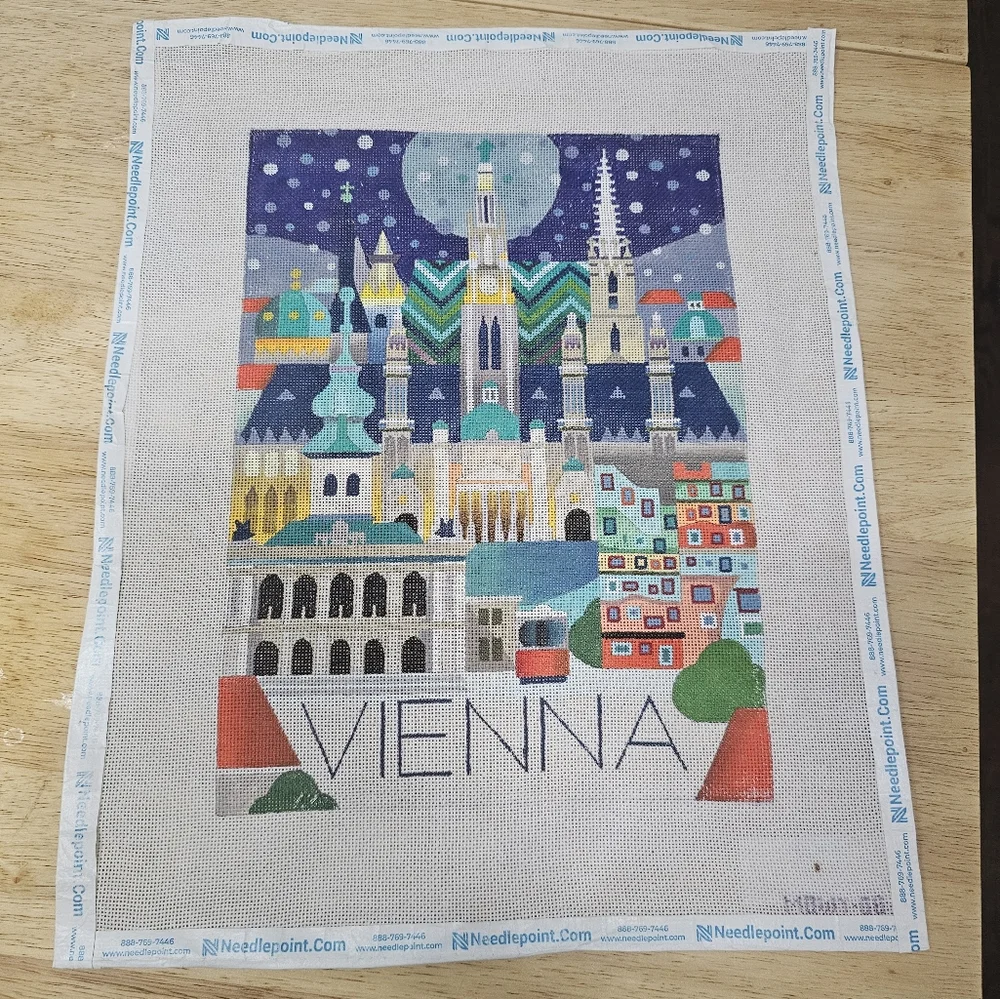 Hand painted needlepoint Canvas World Travel Poster Vienna Needlepoint 18 Mesh - Picture 1 of 4